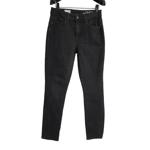 Gap 1969 Womens High Rise Skinny Black Denim Jeans Size 27 Stretch Classic - Picture 1 of 11